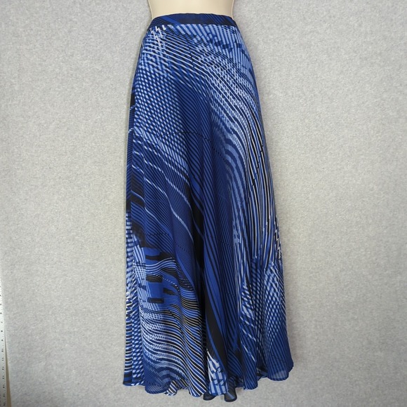 Long Maxi Geometric Chiffon Print Overlay Blue Lined Skirt Elastic Waist M‎ - Picture 1 of 8